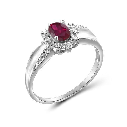 0.48 ct. T.G.W. Ruby Ring with Diamond Accent in Sterling Silver