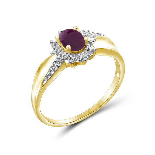 0.48 ct. T.G.W. Ruby Ring with Diamond Accent in 14K Gold over Silver