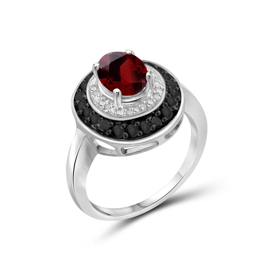 1.60 ct. T.G.W. Garnet & 1/7 ct. T.W. Black & White Diamond Ring in Sterling Silver
