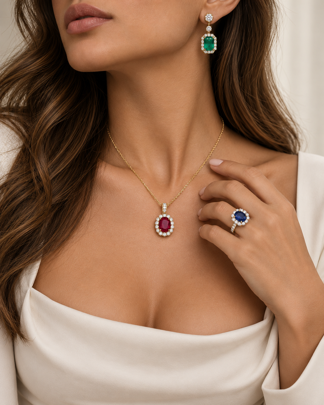 Emerald, ruby and sapphire jewelry