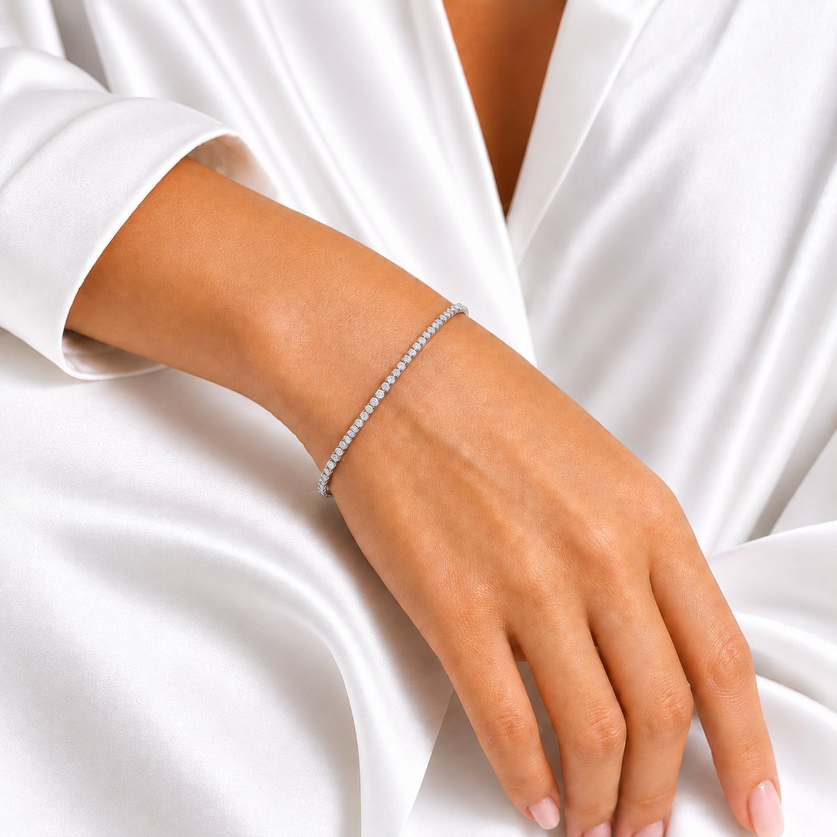 1 ct. T.W. Lab-Grown Diamond Round Tennis Bracelet in Sterling Silver