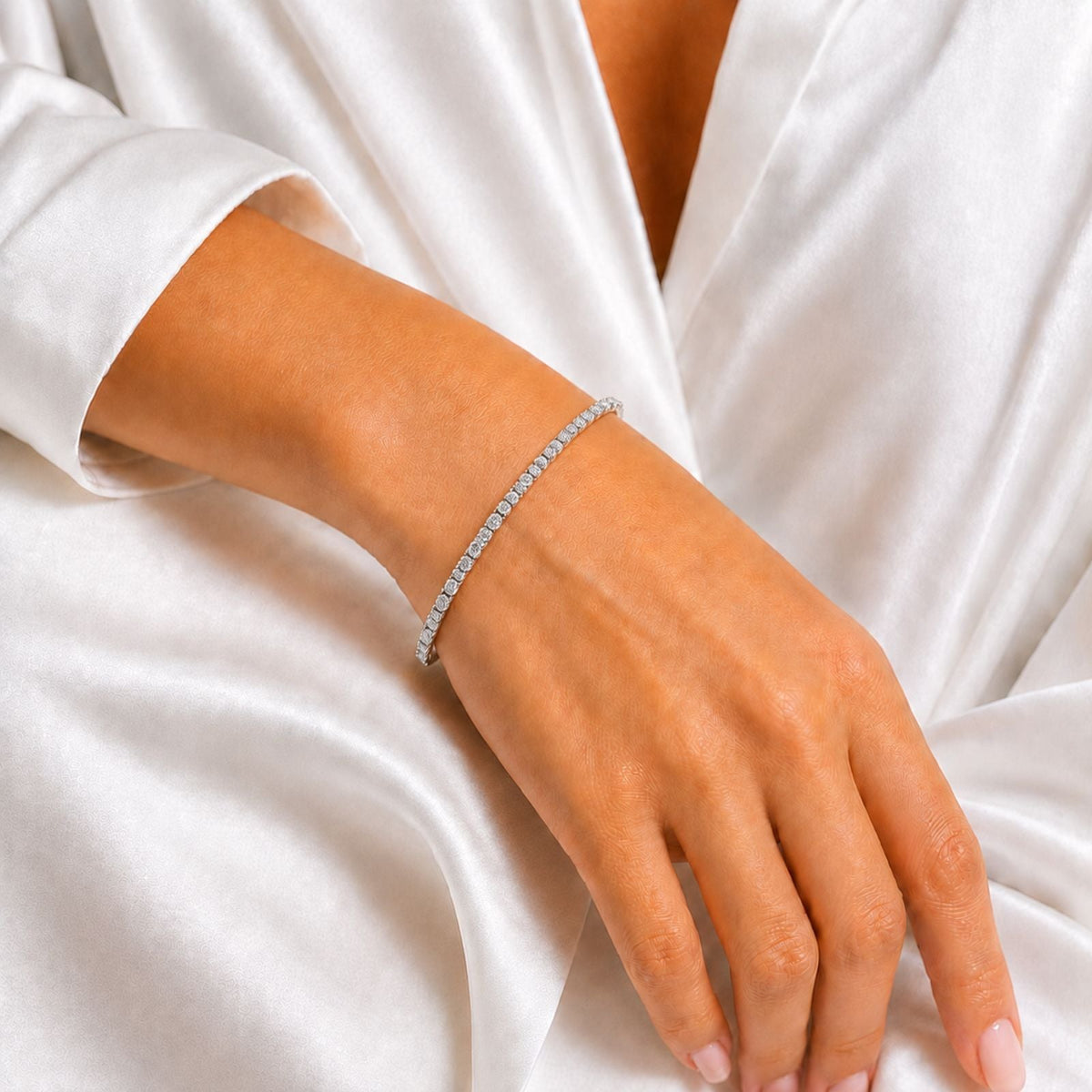 3 ct. T.W. Lab-Grown Diamond Round Tennis Bracelet in Sterling Silver or 14K Gold over Silver