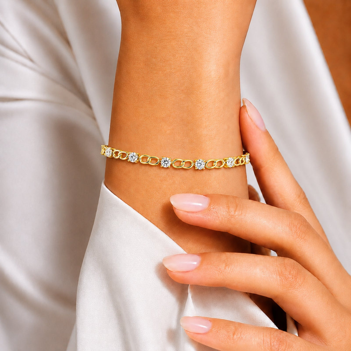 3 ct. T.W. Lab-Grown Diamond Round Link Bracelet in Sterling Silver or 14K Gold over Silver