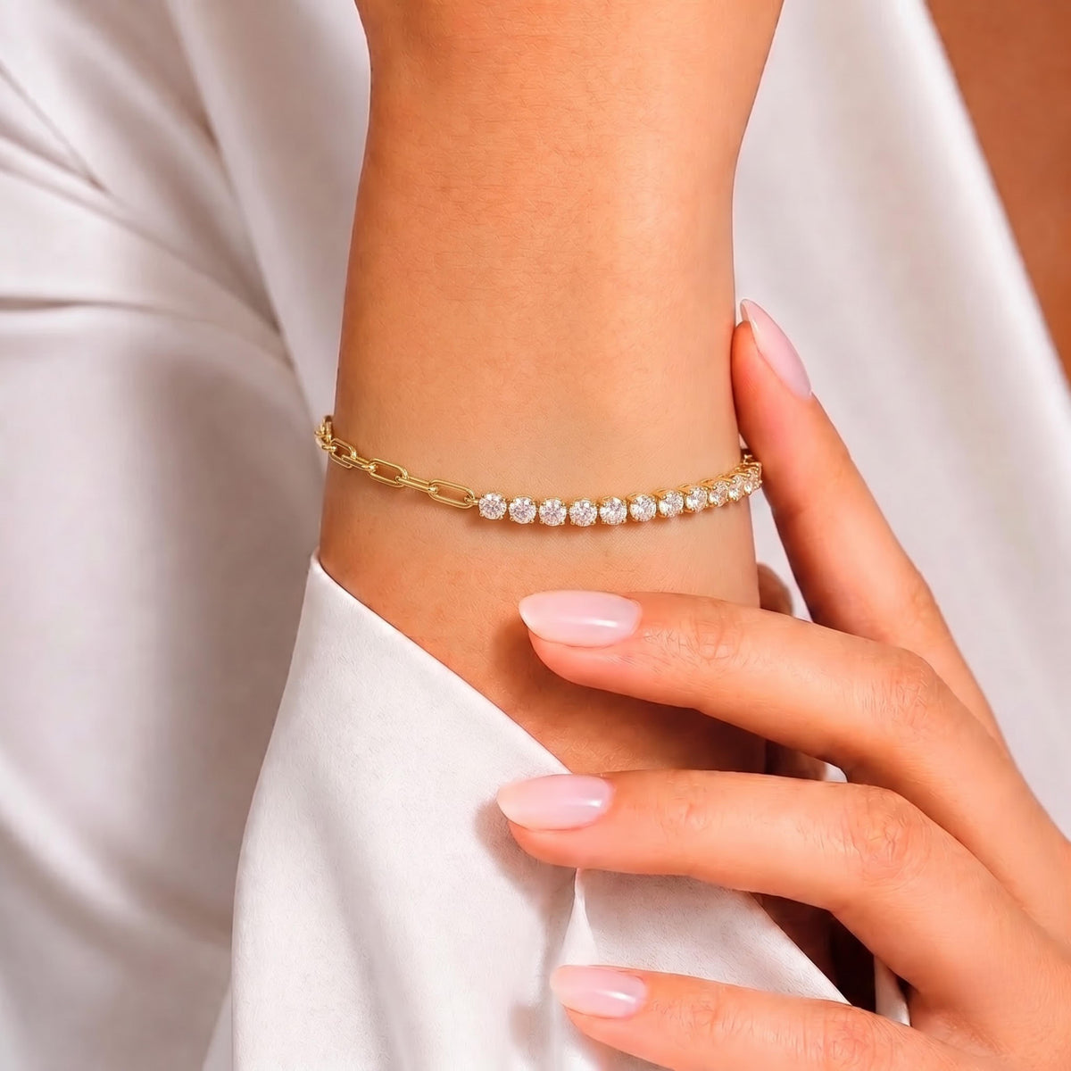 3 ct. T.W. Lab-Grown Diamond Round Cut Bracelet in 14K White Gold or 14K Yellow Gold