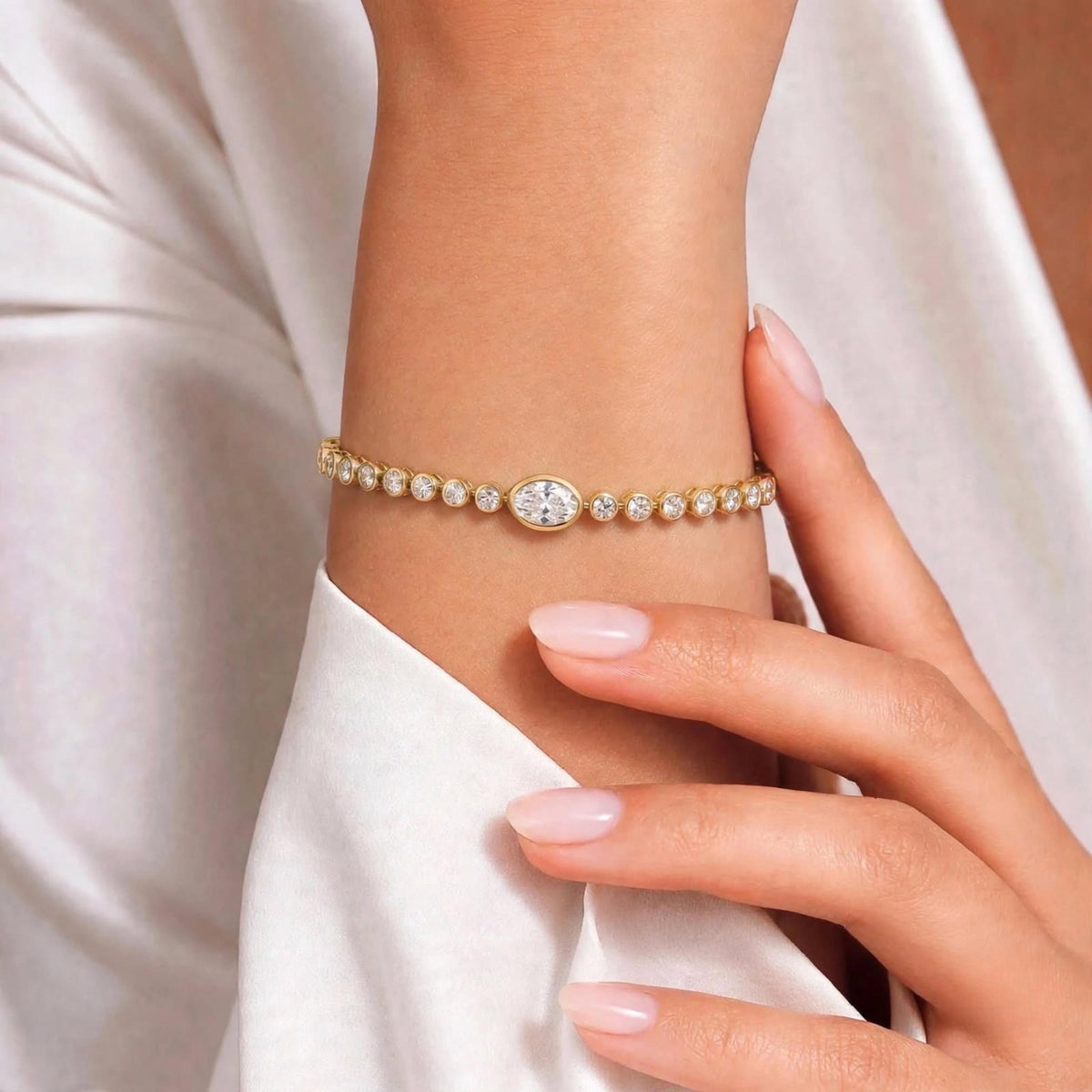 3 ct. T.W. Lab-Grown Diamond Oval-Round Cut Bracelet in 14K White Gold or 14K Yellow Gold