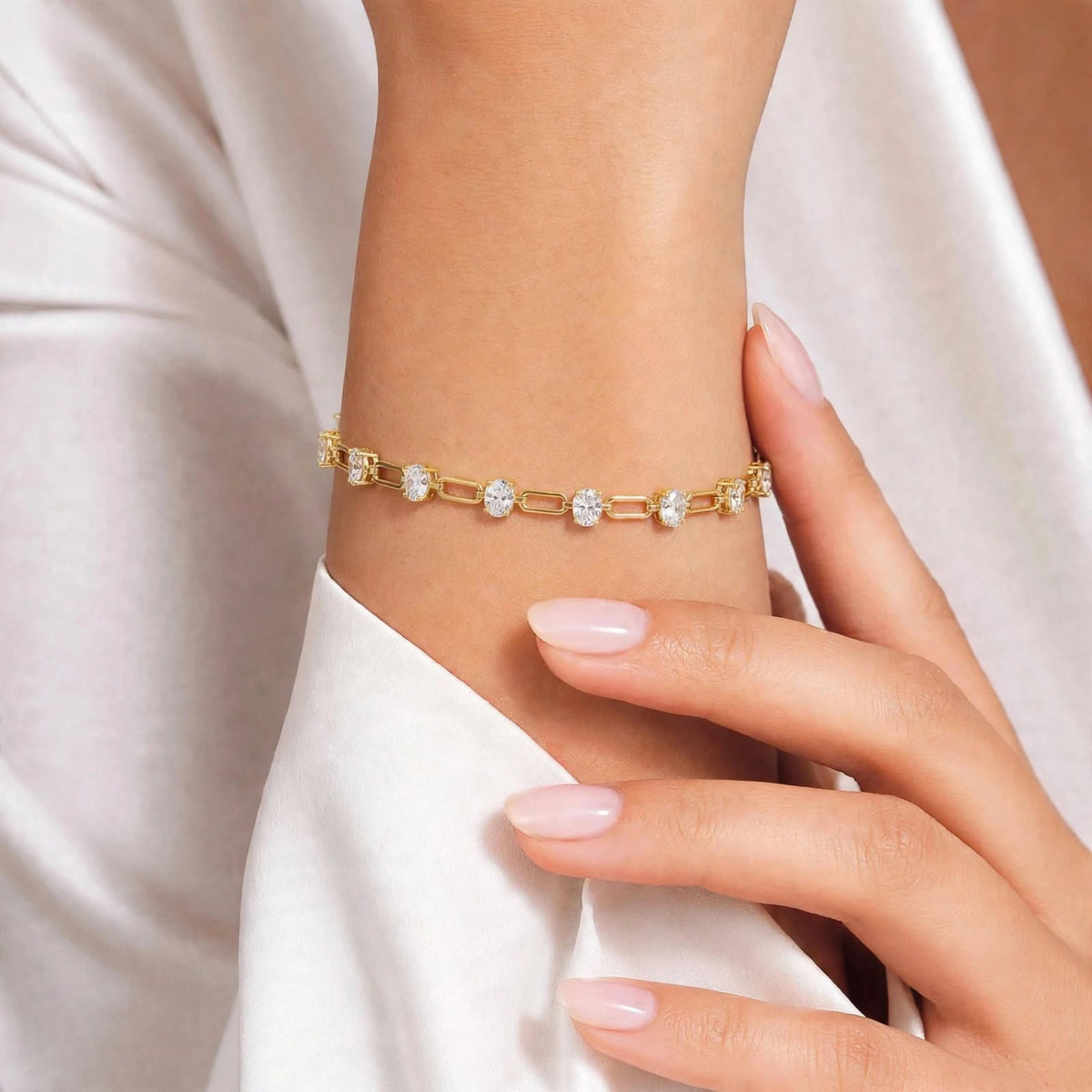 3 ct. T.W. Lab-Grown Diamond Oval Cut Bracelet in 14K White Gold or 14K Yellow Gold