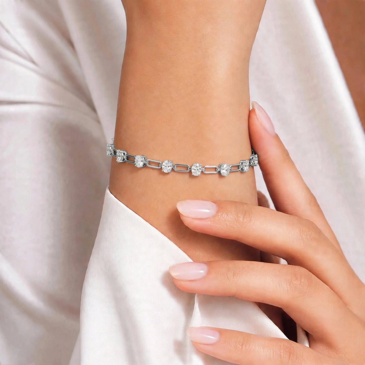 3 ct. T.W. Lab-Grown Diamond Oval Cut Bracelet in 14K White Gold or 14K Yellow Gold