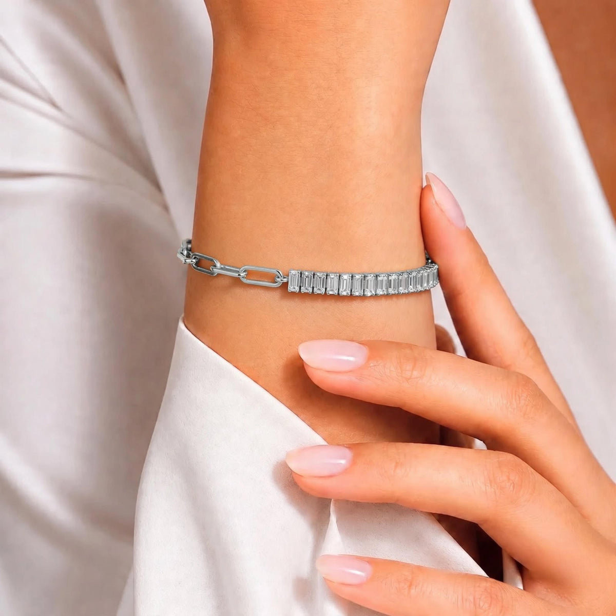 3 ct. T.W. Lab-Grown Diamond Baguette Cut Bracelet in 14K White Gold or 14K Yellow Gold