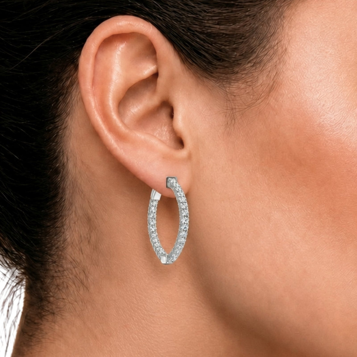Lab-Grown Diamond Round Hoop Earrings in 14K White Gold or 14K Yellow Gold