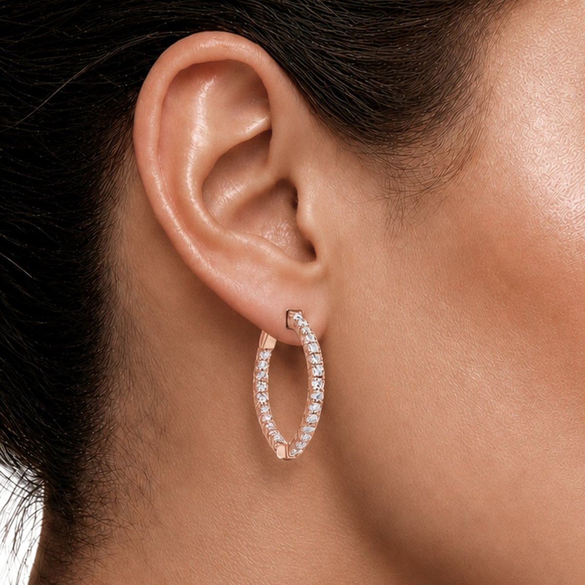 Lab-Grown Diamond Round Hoop Earrings in 14K White Gold or 14K Yellow Gold