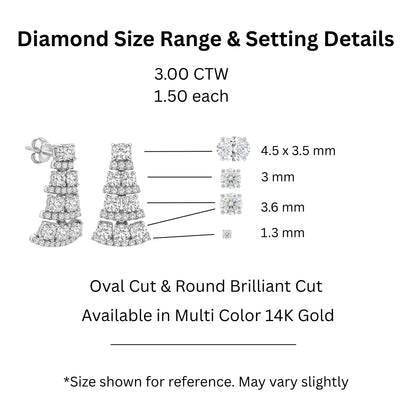 3 ct. T.W. Lab-Grown Diamond Oval/Round Drop Earrings in 14K White Gold or 14K Yellow Gold