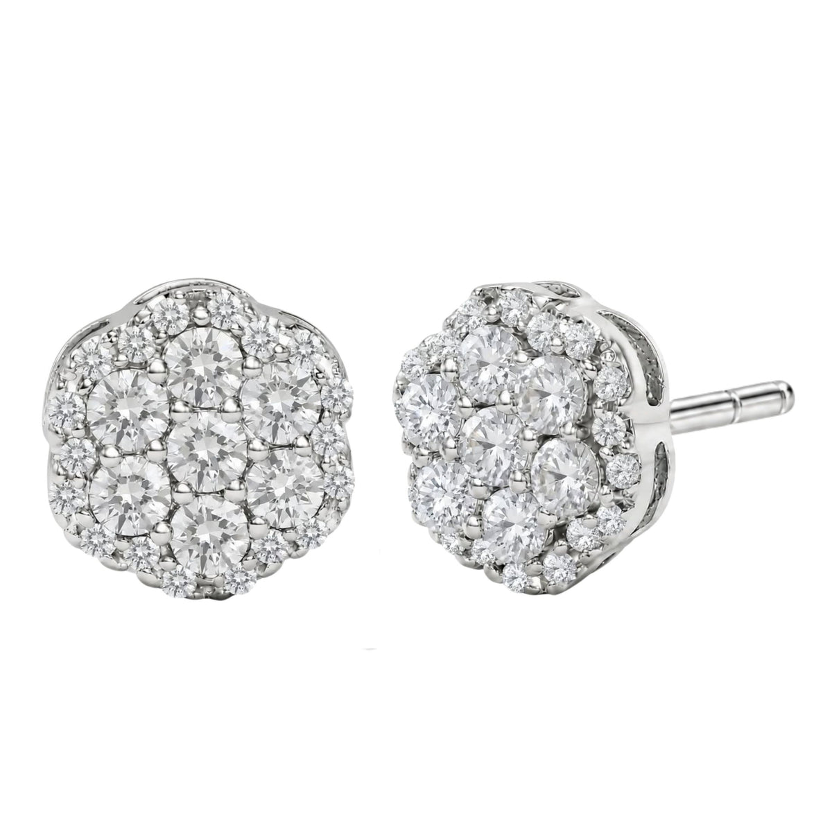 Lab-Grown Diamond Round Cluster Earrings in 14K White Gold or 14K Yellow Gold