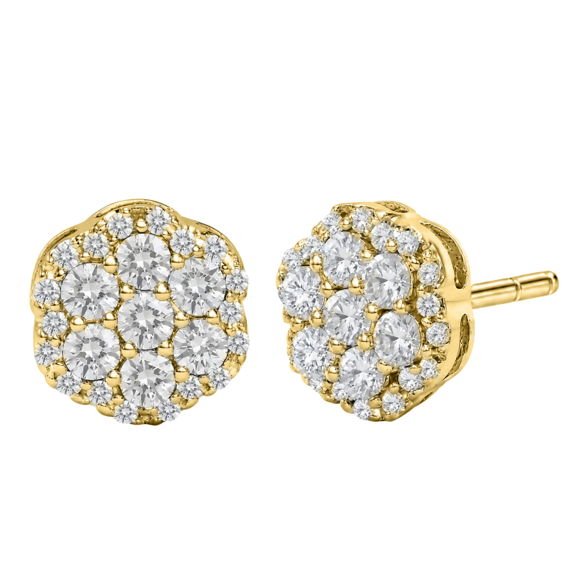 Lab-Grown Diamond Round Cluster Earrings in 14K White Gold or 14K Yellow Gold