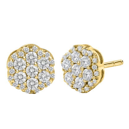 Lab-Grown Diamond Round Cluster Earrings in 14K White Gold or 14K Yellow Gold