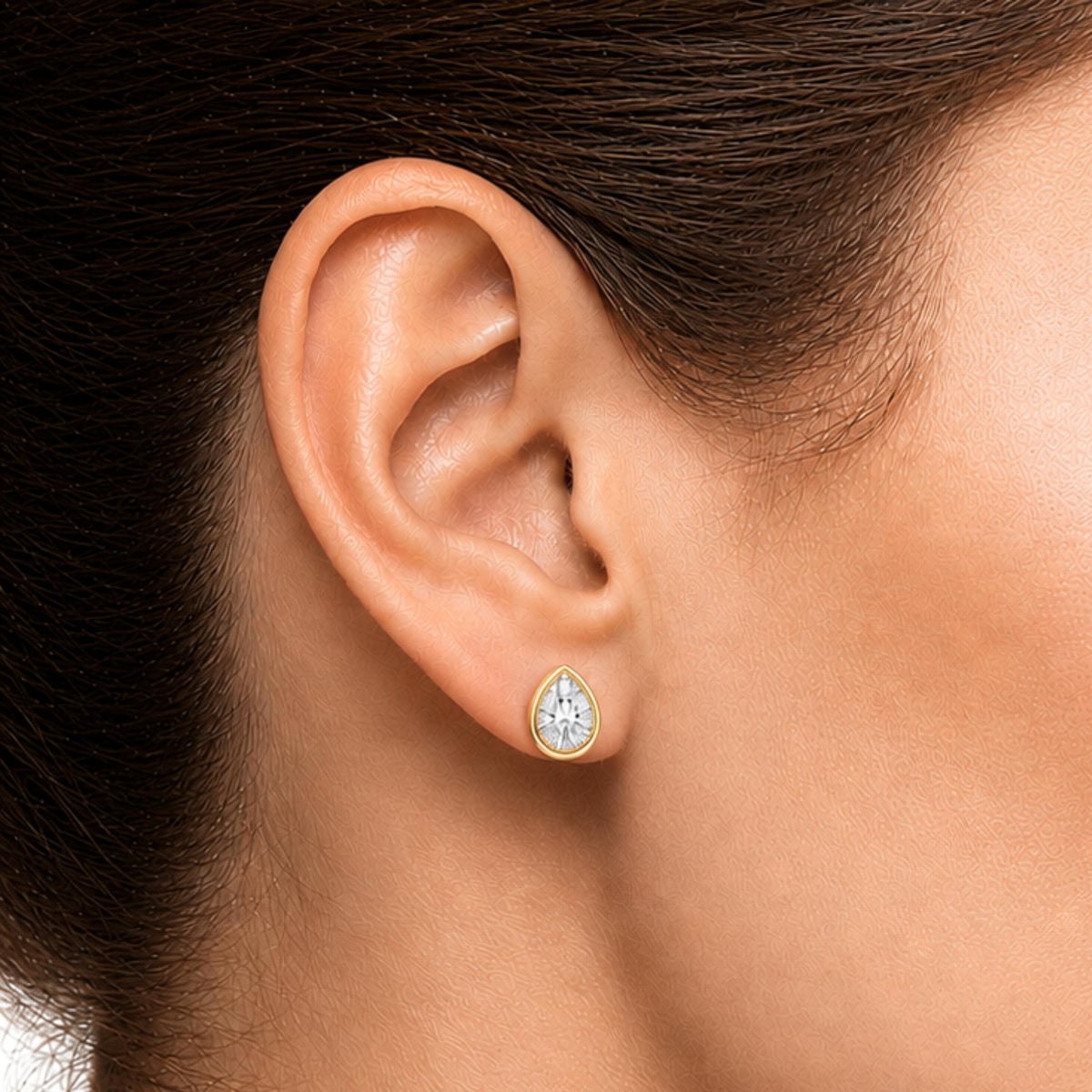 Lab-Grown Diamond Pear Bezel Stud Earrings in 14K White Gold or 14K Yellow Gold