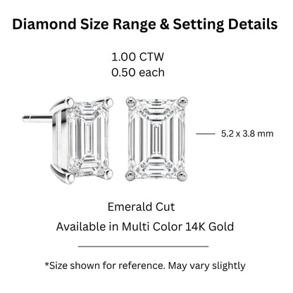 Lab-Grown Diamond Emerald-Cut Stud Earrings in 14K White Gold or 14K Yellow Gold