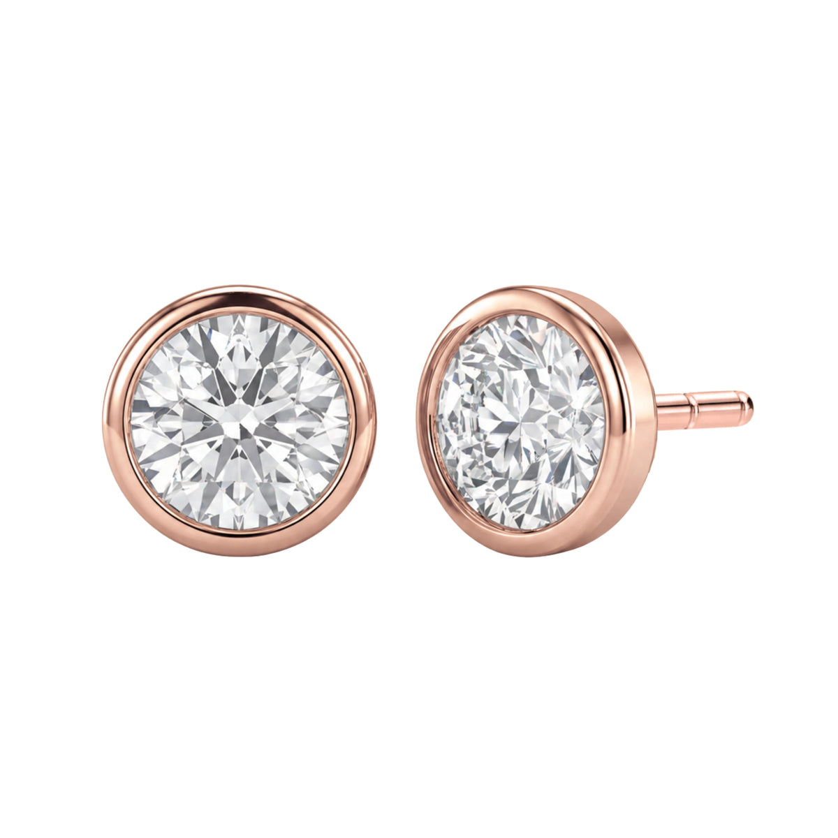 Lab-Grown Diamond Round Bezel Stud Earrings in 14K White Gold or 14K Yellow Gold