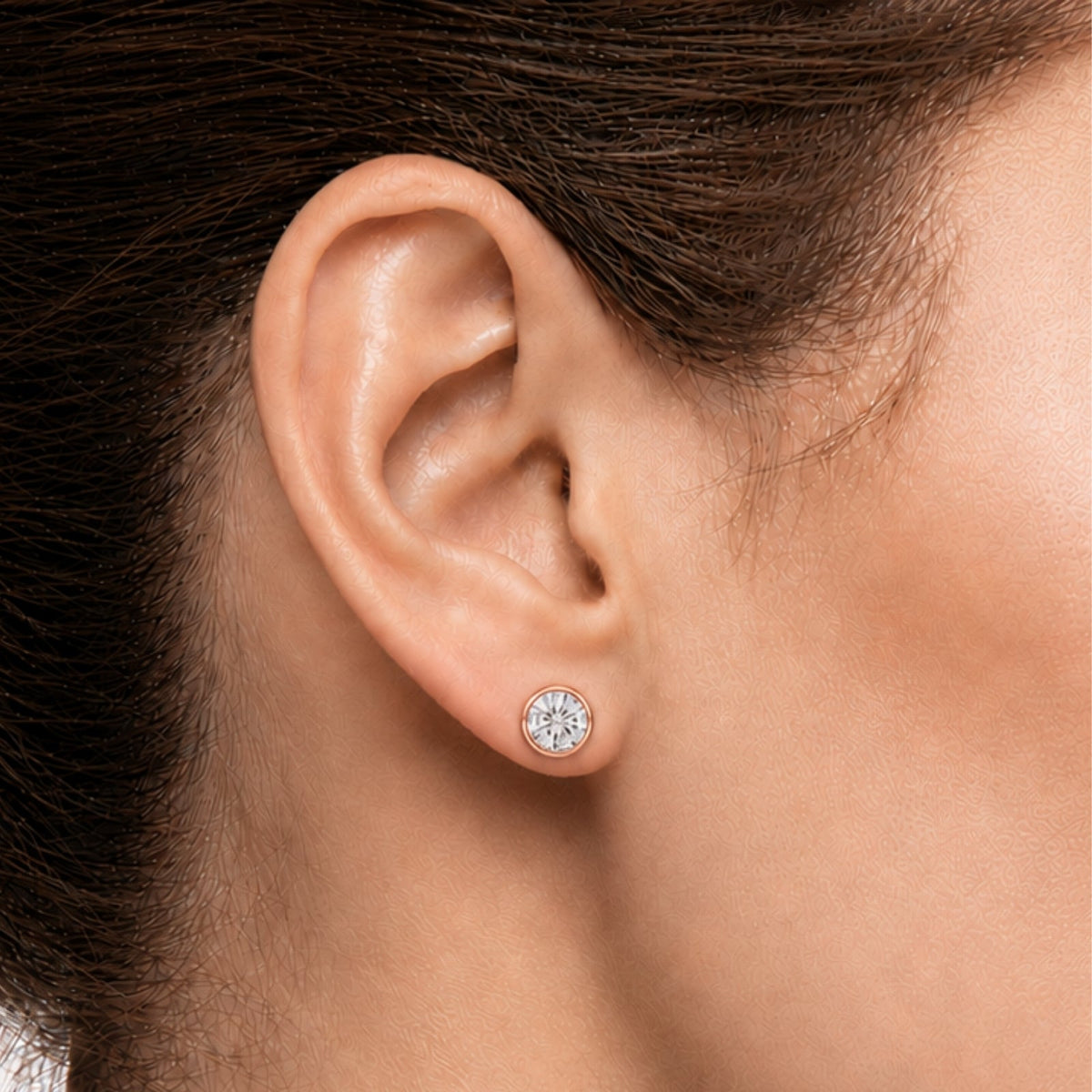 Lab-Grown Diamond Round Bezel Stud Earrings in 14K White Gold or 14K Yellow Gold
