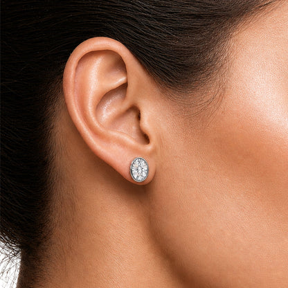 Lab-Grown Diamond Oval Bezel Stud Earrings in 14K White Gold or 14K Yellow Gold