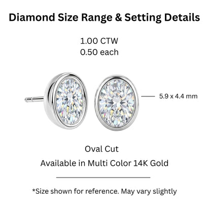 Lab-Grown Diamond Oval Bezel Stud Earrings in 14K White Gold or 14K Yellow Gold