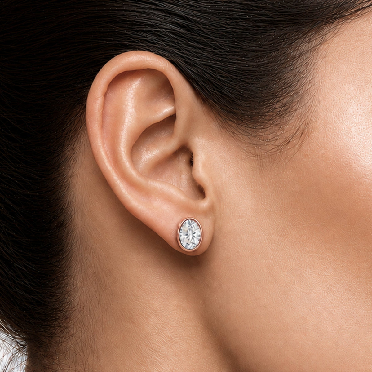 Lab-Grown Diamond Oval Bezel Stud Earrings in 14K White Gold or 14K Yellow Gold