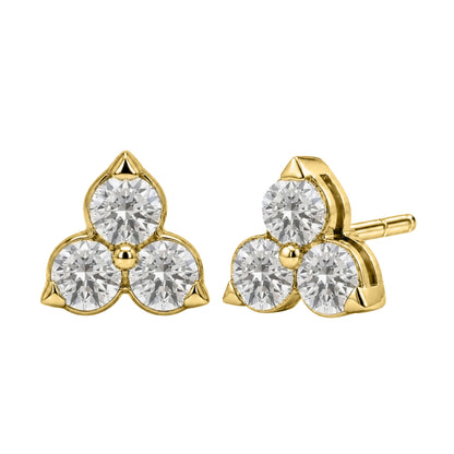 Lab-Grown Diamond Round Three-Stone Earrings in 14K White Gold or 14K Yellow Gold