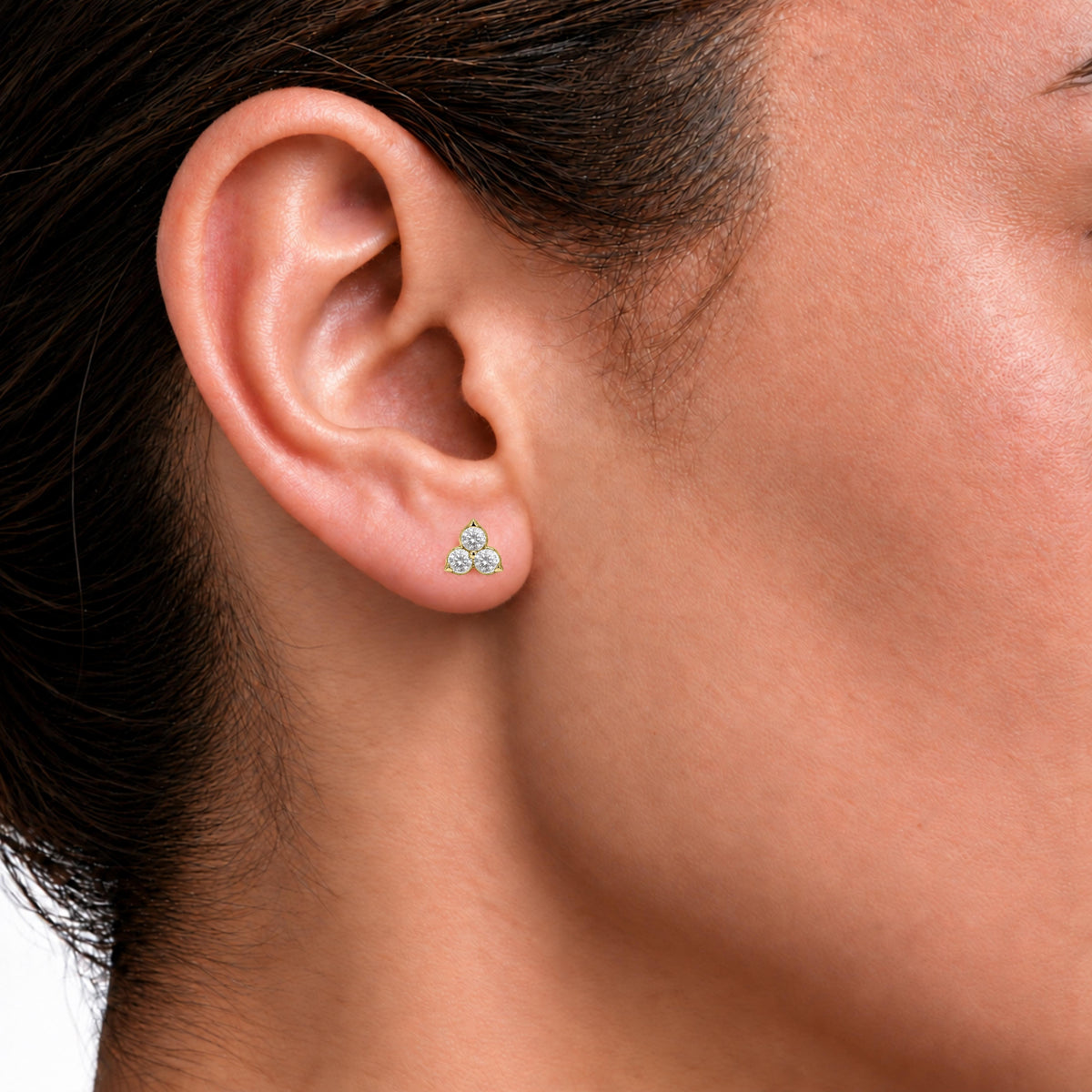 Lab-Grown Diamond Round Three-Stone Earrings in 14K White Gold or 14K Yellow Gold