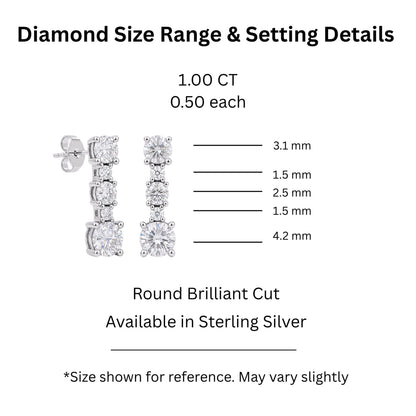 1 ct. T.W. Lab-Grown Diamond Round Drop Earrings in Sterling Silver or 14K Gold over Silver