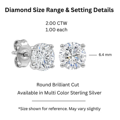 2 ct. T.W. Lab-Grown Diamond Round Stud Earrings in Sterling Silver