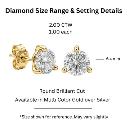 2 ct. T.W. Lab-Grown Diamond Round Martini Stud Earrings in 14K Gold over Silver