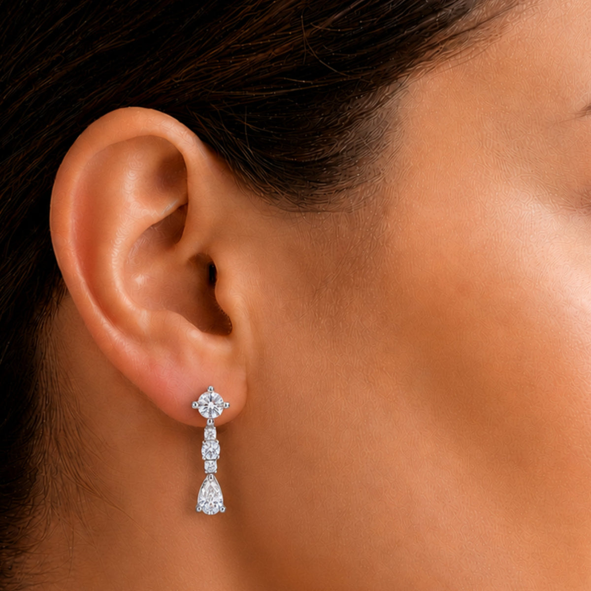 1 ct. T.W. Lab-Grown Diamond Round Drop Earrings in Sterling Silver
