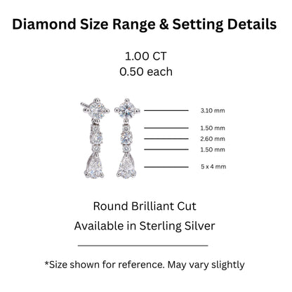 1 ct. T.W. Lab-Grown Diamond Round Drop Earrings in Sterling Silver
