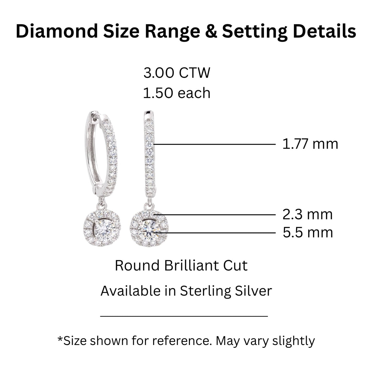3 ct. T.W. Lab-Grown Diamond Round Drop Earrings in Sterling Silver