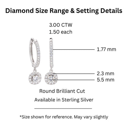 3 ct. T.W. Lab-Grown Diamond Round Drop Earrings in Sterling Silver