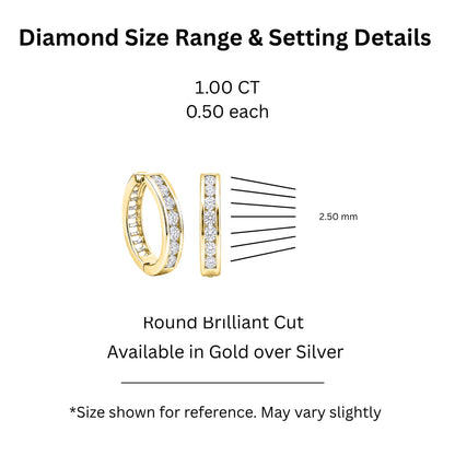 1 ct. T.W. Lab-Grown Diamond Round Hoop Earrings in Sterling Silver or 14K Gold over Silver