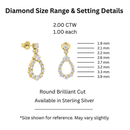2 ct. T.W. Lab-Grown Diamond Round Drop Earrings in Sterling Silver or 14K Gold over Silver