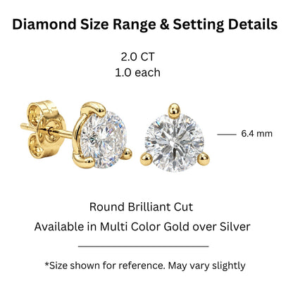 2 ct. T.W. Lab-Grown Diamond Round Stud Earrings in 14K Gold over Silver