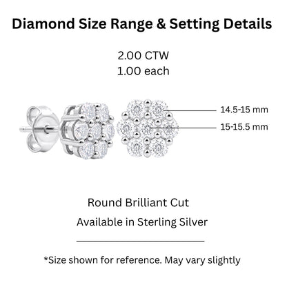 2 ct. T.W. Lab-Grown Diamond Round Cluster Earrings in Sterling Silver or 14K Gold over Silver