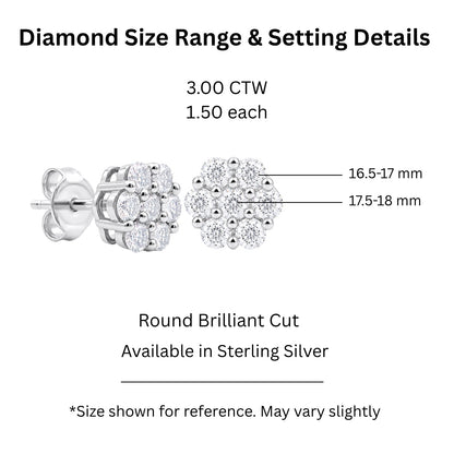 3 ct. T.W. Lab-Grown Diamond Round Cluster Earrings in Sterling Silver or 14K Gold over Silver