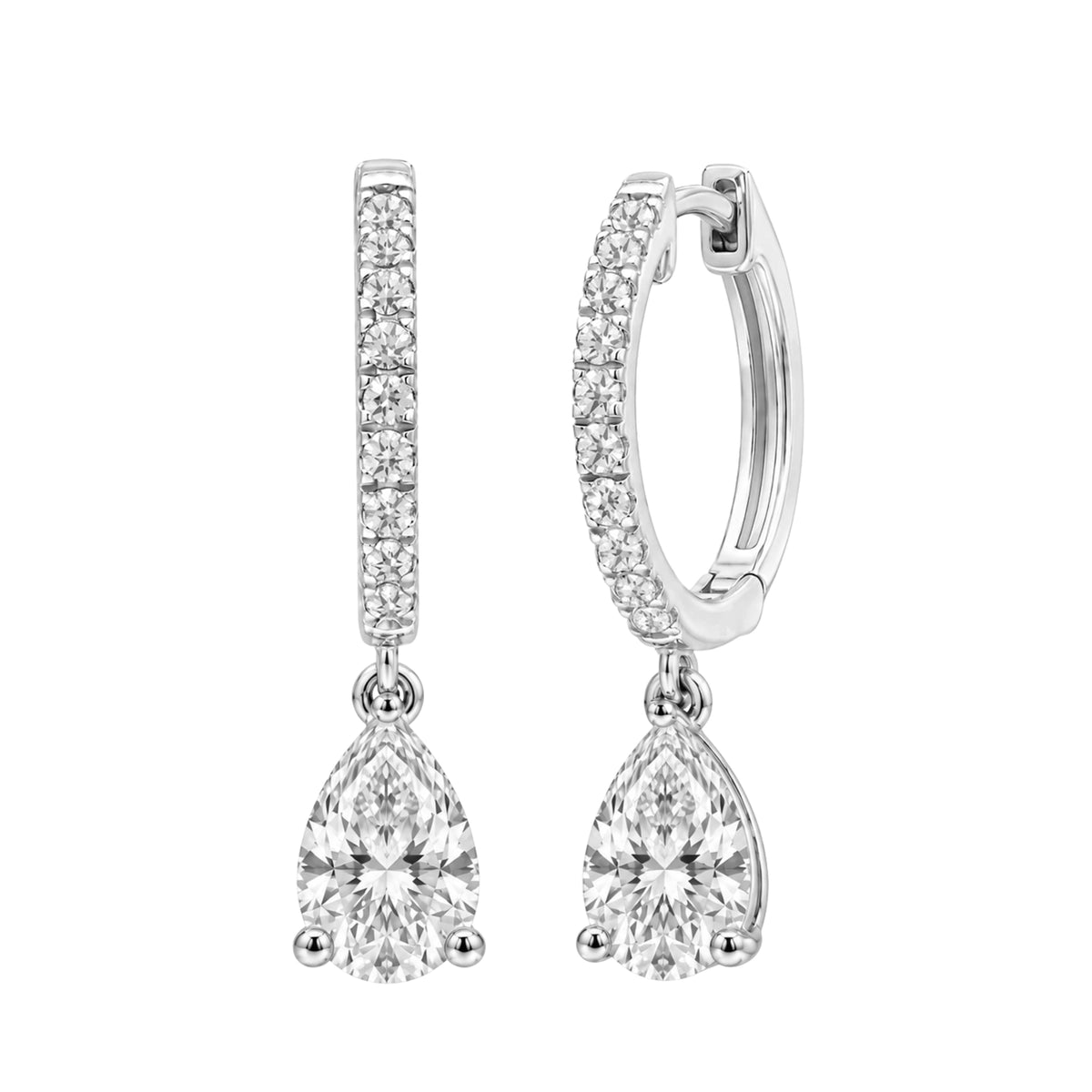 Lab-Grown Diamond Pear With Round Hoop Earrings in 14K White Gold or 14K Yellow Gold