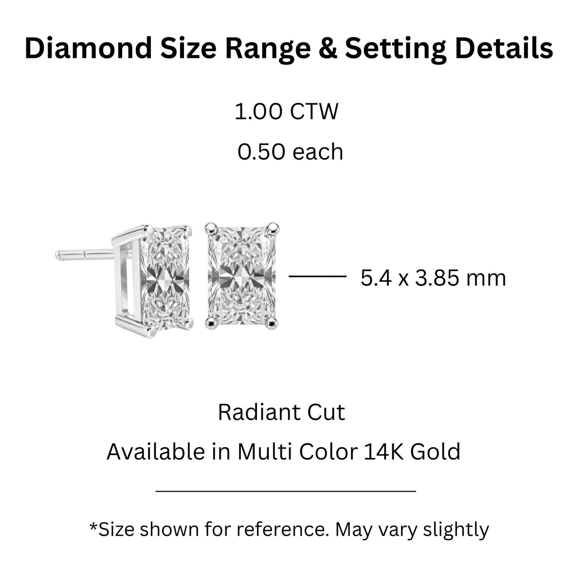 Lab-Grown Diamond Radiant Solitaire Stud Earrings in 14K White Gold or 14K Yellow Gold