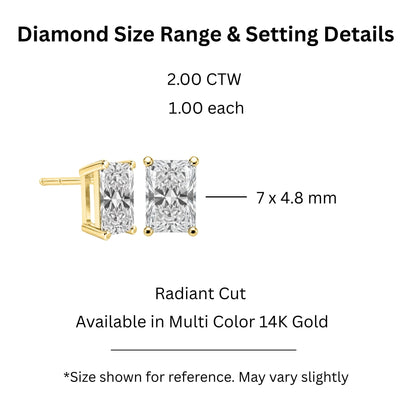 Lab-Grown Diamond Radiant Solitaire Stud Earrings in 14K White Gold or 14K Yellow Gold