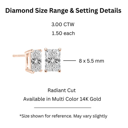 Lab-Grown Diamond Radiant Solitaire Stud Earrings in 14K White Gold or 14K Yellow Gold
