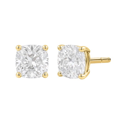 Lab-Grown Diamond Cushion Solitaire Stud Earrings in 14K White Gold or 14K Yellow Gold