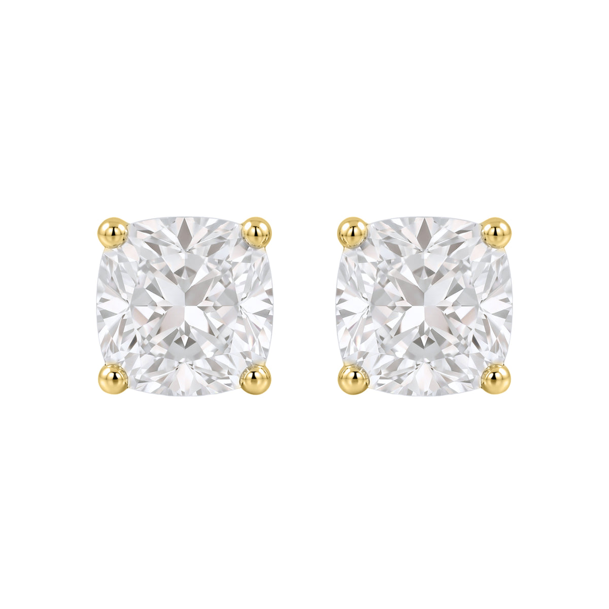 Lab-Grown Diamond Cushion Solitaire Stud Earrings in 14K White Gold or 14K Yellow Gold