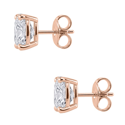 Lab-Grown Diamond Cushion Solitaire Stud Earrings in 14K White Gold or 14K Yellow Gold