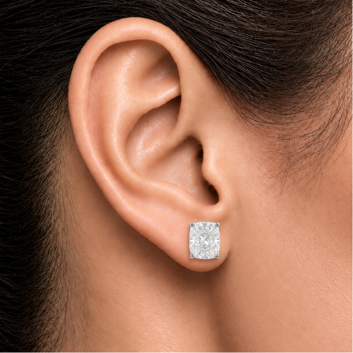 Lab-Grown Diamond Long Cushion Solitaire Stud Earrings in 14K White Gold or 14K Yellow Gold