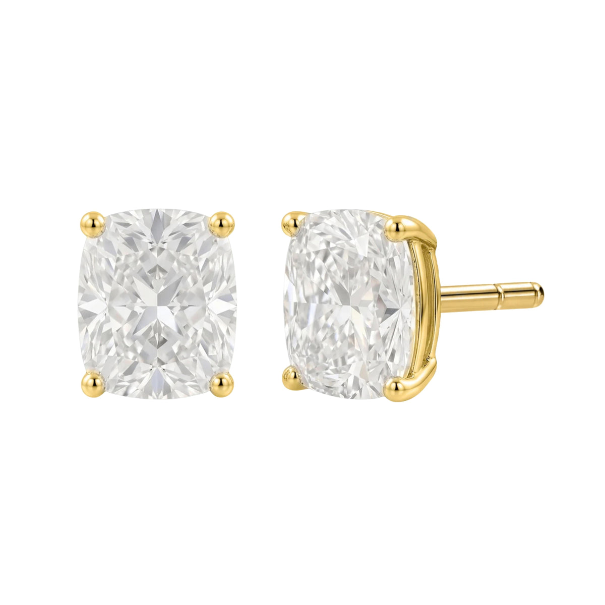 Lab-Grown Diamond Long Cushion Solitaire Stud Earrings in 14K White Gold or 14K Yellow Gold