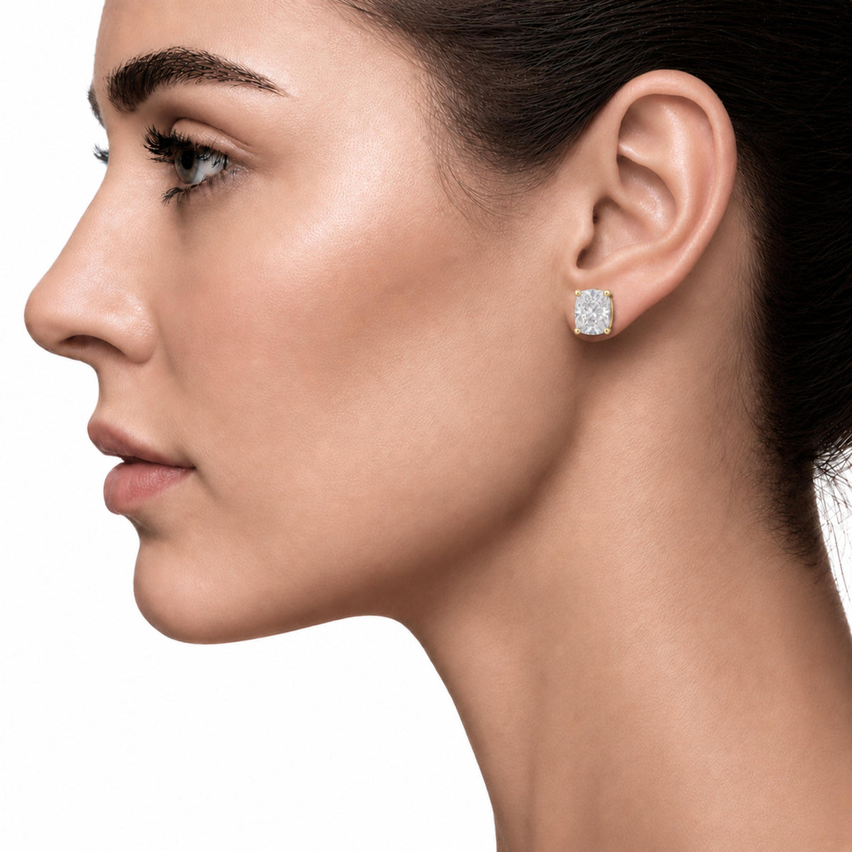 Lab-Grown Diamond Long Cushion Solitaire Stud Earrings in 14K White Gold or 14K Yellow Gold