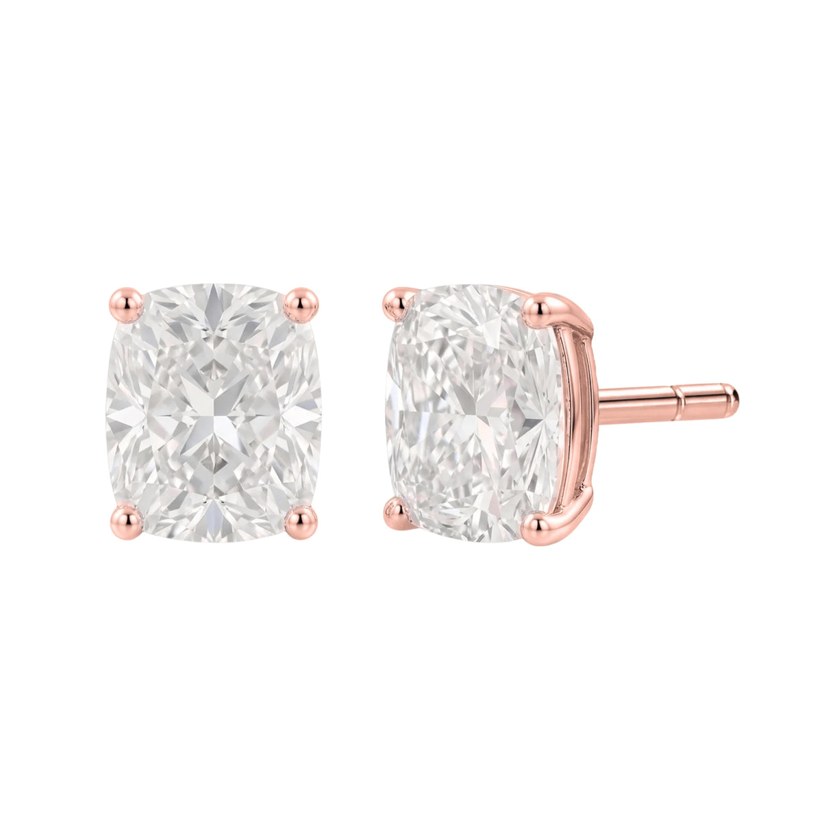Lab-Grown Diamond Long Cushion Solitaire Stud Earrings in 14K White Gold or 14K Yellow Gold
